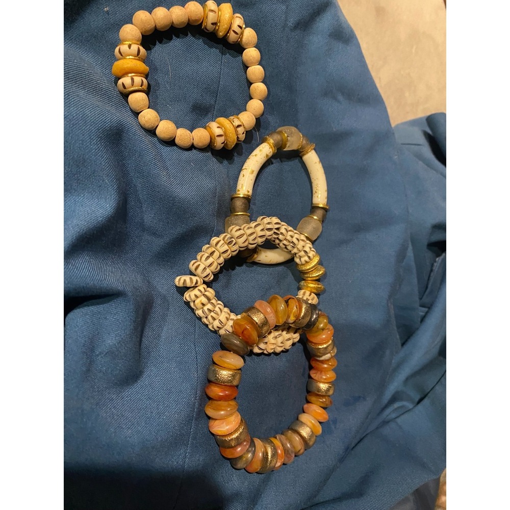 Unbranded Bohemian Beaded Bracelet Stack Wood Bone Natural Earthy Handmade Set